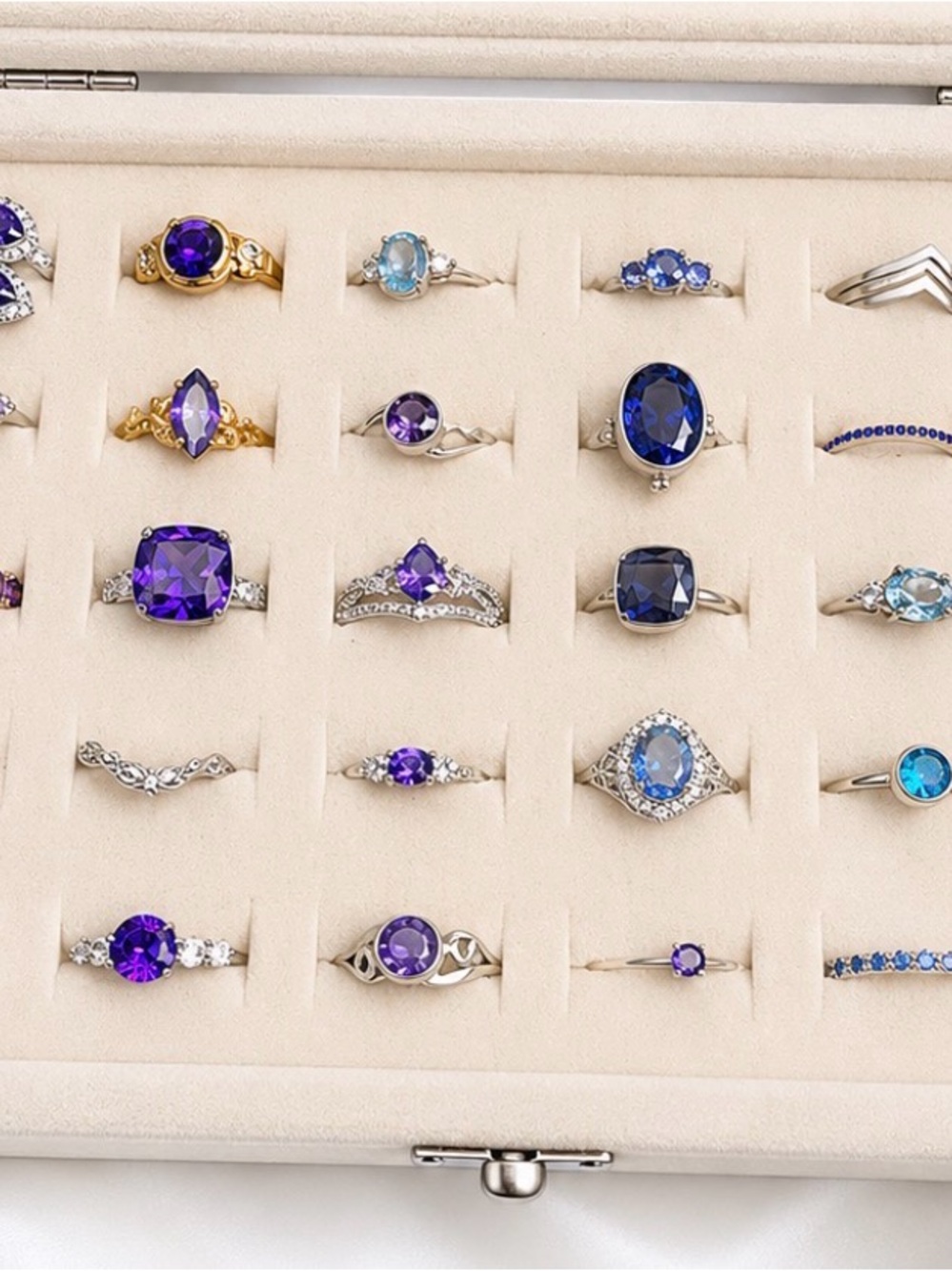 Sterling Silver Amethyst and Blue Gemstone Ring Collection - Purple and Blue